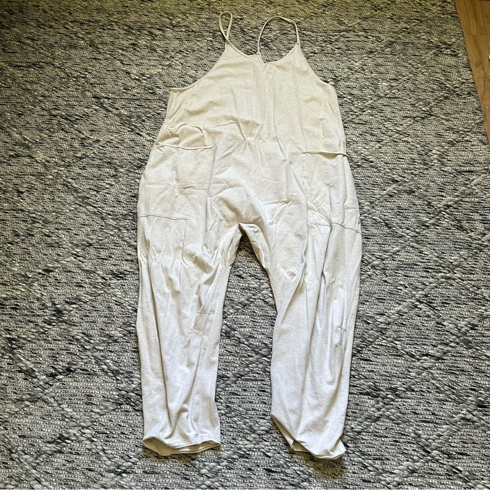 Free People Cream Jumpsuit with Spaghetti Straps and Tapered Legs
